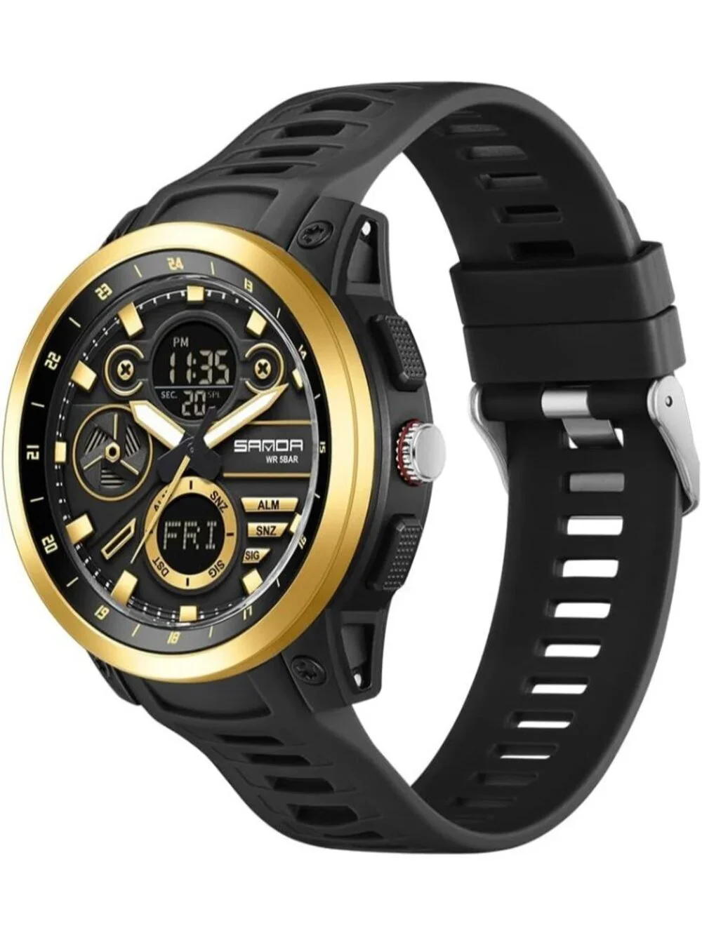 Men's Black Gold Analog Quartz Stainless Steel Military Electronic Digital Watch